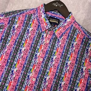 Cremieux Premium Denim Mens XL S/S Cotton/Spandex Button Shirt Pink Multi Stripe